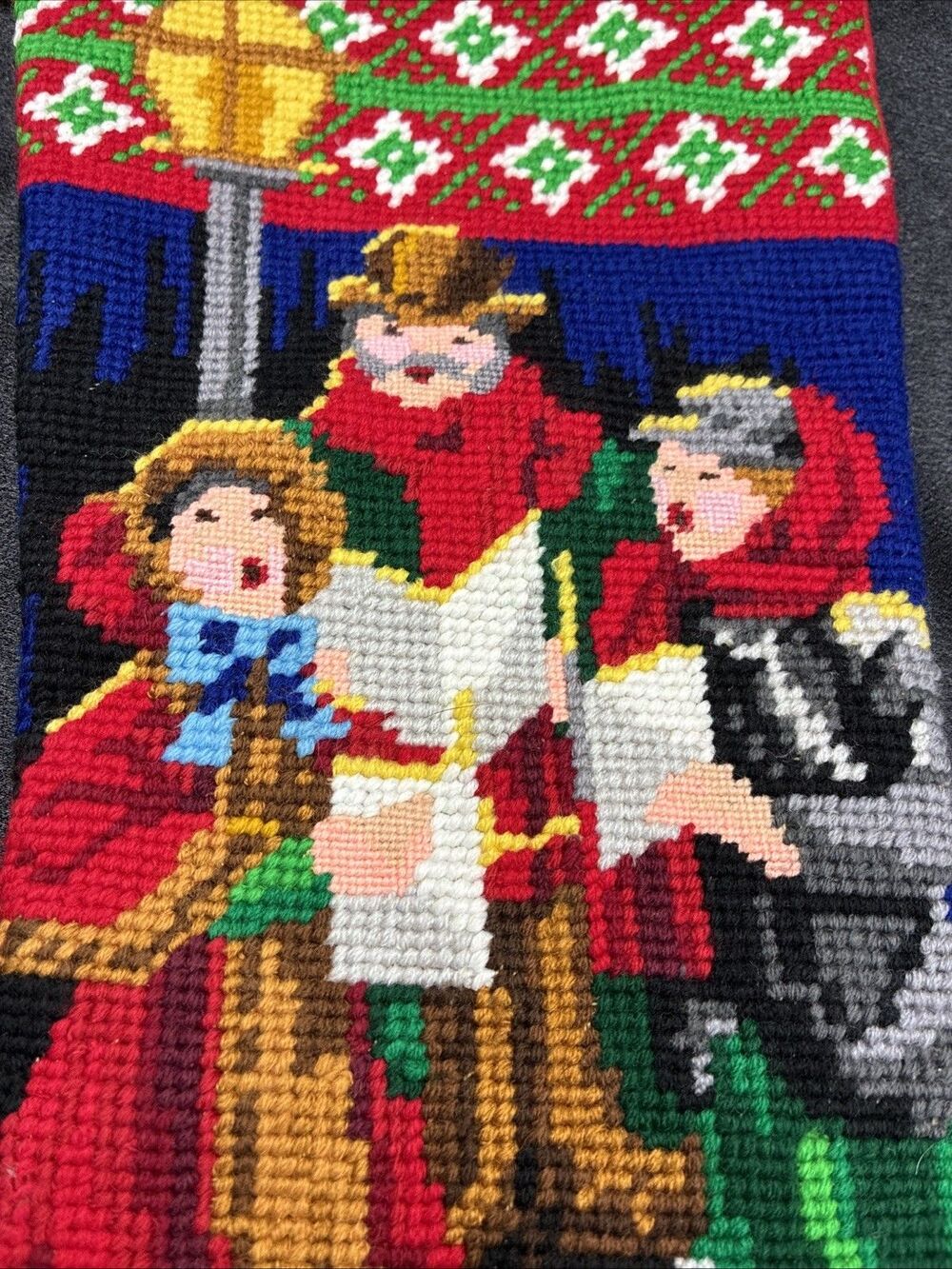 Vintage Needlepoint Cross Stitch Christmas Stocking Carolers Victorian Caroling - Picture 2 of 10